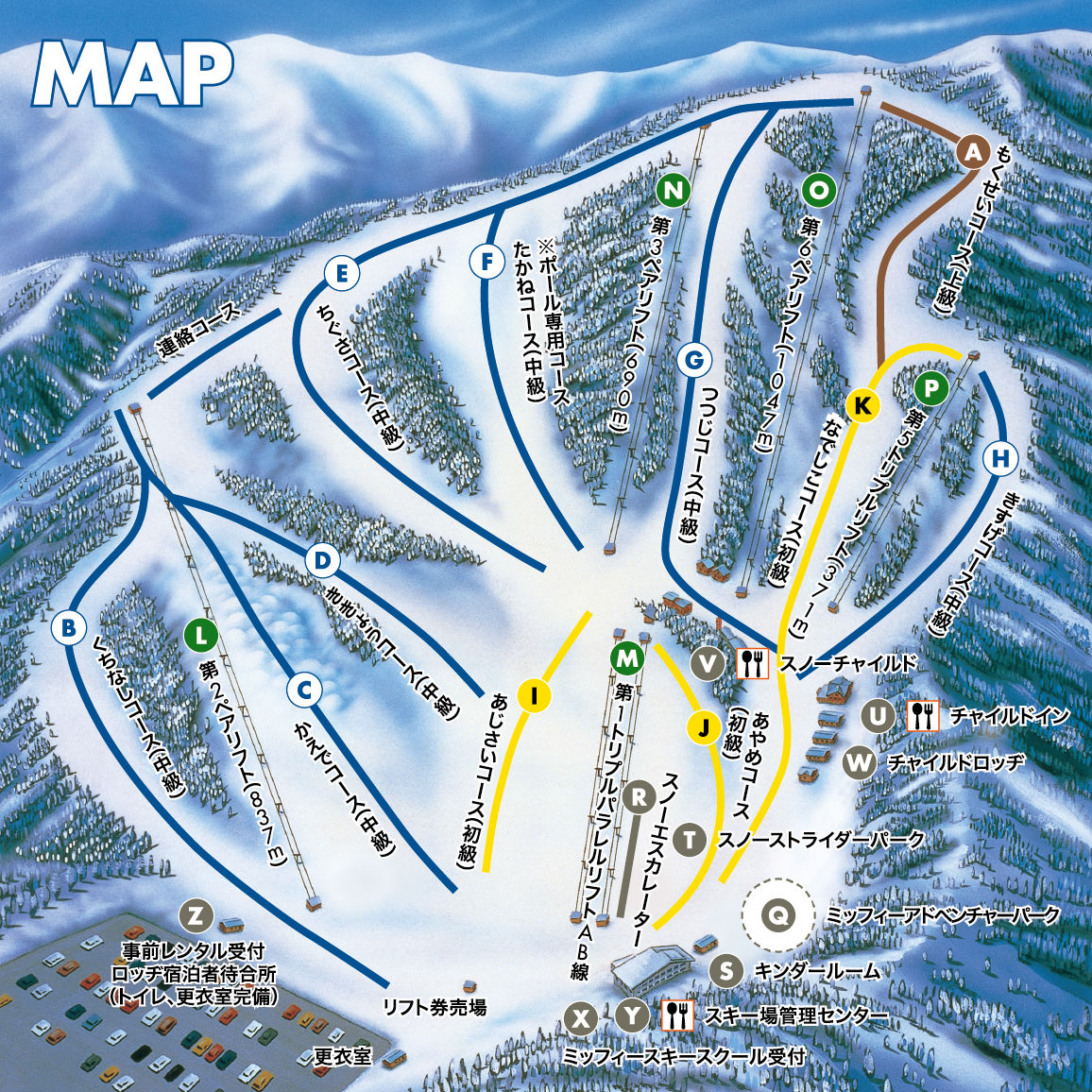 かたしな高原スキー場コースマップ